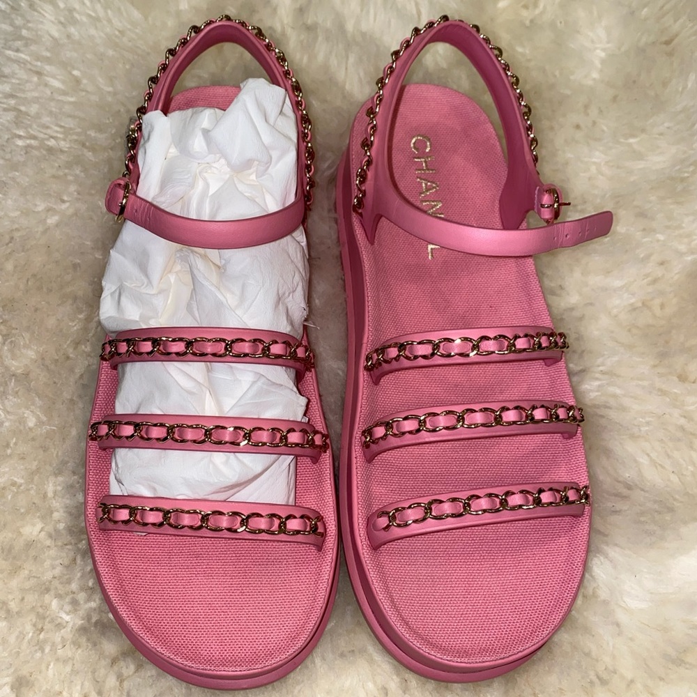 Chanel pink chain sandals